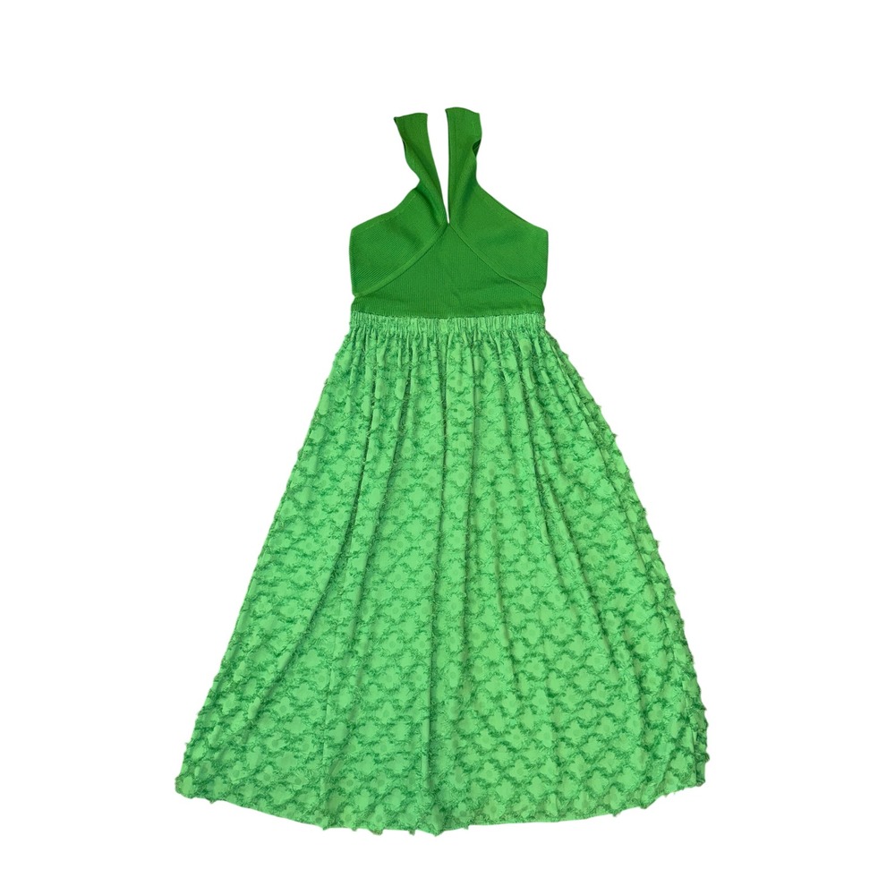 Current Air Maxi Dress Womens Medium Green Halter Ribbed Textured 2290111